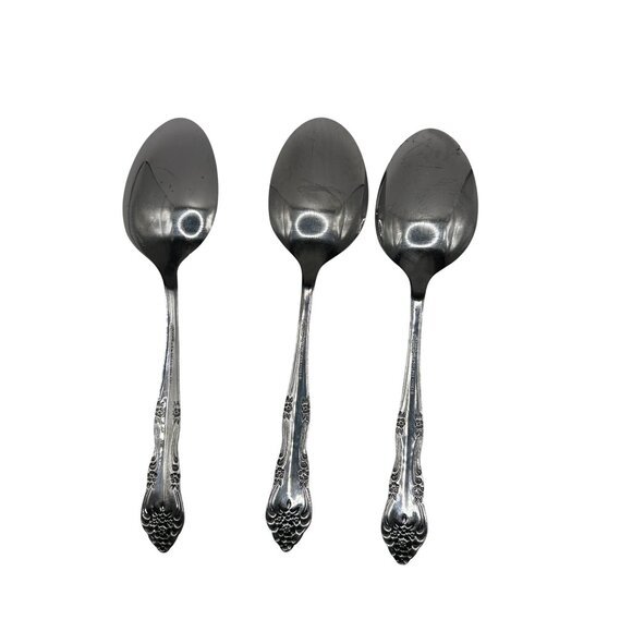 Set Of 3 Stanley Roberts Dream Rose Stainless Steel Tablespoons Floral Pattern G - Picture 4 of 4
